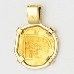 2 Escudos Gold Doubloon Treasure Cob Coin in 18kt Gold Pendant with .30 cts. of Diamonds